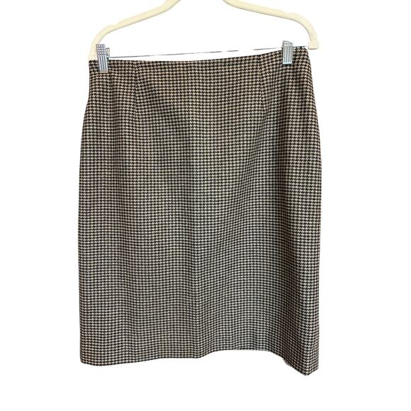 Ann Taylor | 80% Wool Brown Houndstooth Pencil Skirt w/Slit | 10 - Picture 1 of 15